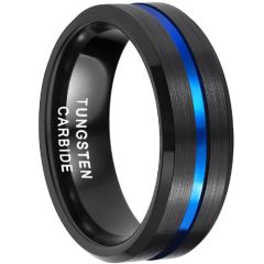 **COI Tungsten Carbide Black Blue Center Groove Beveled Edges Ring-4358BB