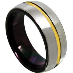 COI Titanium Black Gold Tone Center Groove Ring-4366