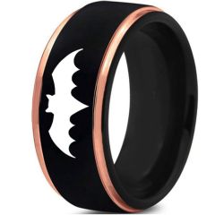 *COI Tungsten Carbide Black Rose Bat Man Step Edges Ring-TG4371