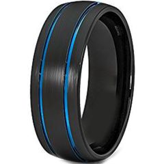 *COI Tungsten Carbide Black Blue Double Grooves Ring-TG4372