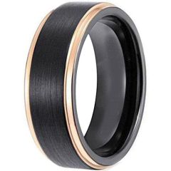 **COI Tungsten Carbide Black Gold Tone Step Edges Ring-4414