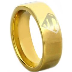 *COI Gold Tone Titanium Super Man Pipe Cut Flat Ring-4612