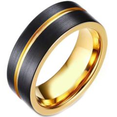 COI Tungsten Carbide Black Gold Tone Offset Groove Ring - TG4679