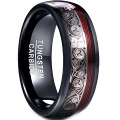 COI Tungsten Carbide Black Red/Blue Celtic Dome Court Ring-TG5046