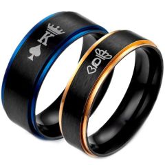 *COI Tungsten Carbide Black Blue/Rose King Queen Crown Step Edges Ring-TG5053