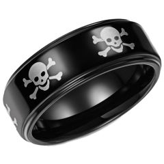 COI Black Titanium Skull & Bones Step Edges Ring-JT5072