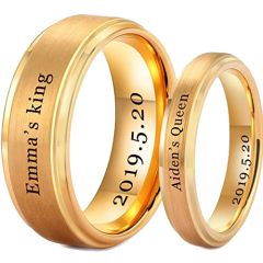 *COI Gold Tone Tungsten Carbide King Queen Ring With Custom Engraving-TG5201