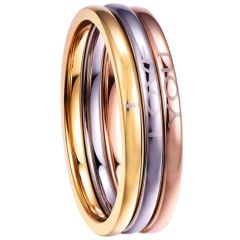 COI Titanium Gold Tone Rose Silver I Love You Dome Court Ring(A Set With 3 Rings)-5306