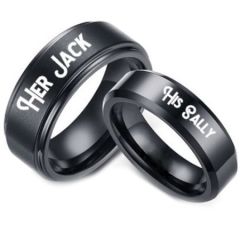 COI Black Tungsten Carbide Her Jack His Sally Ring-5338