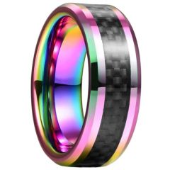 COI Tungsten Carbide Rainbow Color Ring With Carbon Fiber-5353