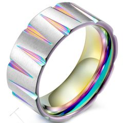 *COI Titanium Grooves Rainbow Color Ring-5891