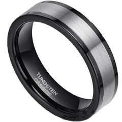 COI Tungsten Carbide Black Silver Pipe Cut Flat Ring-5388