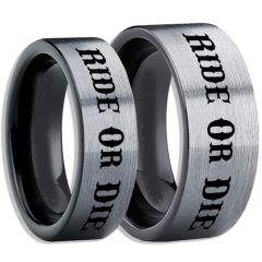 COI Tungsten Carbide Black Silver Ride or Die Dome Court Ring-5407