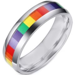 COI Titanium Rainbow Color Beveled Edges Ring-5506