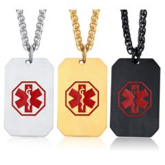 COI Titanium Silver/Gold Tone/Black Medical Alert Tag Pendant-5526