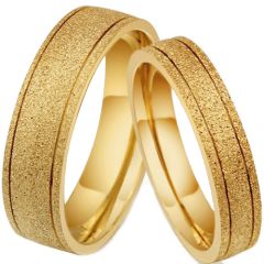COI Gold Tone Titanium Double Grooves Sandblasted Ring-5545