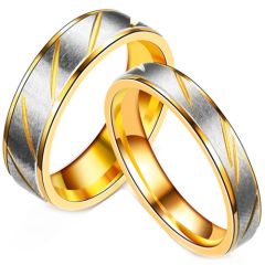 *COI Titanium Gold Tone Silver Diagonal Grooves Ring-5547