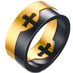 COI Titanium Black Gold Tone Cross Puzzle Ring-5563