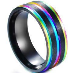 *COI Black Titanium Rainbow Color Step Edges Ring-5572