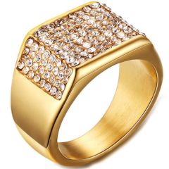 COI Gold Tone Titanium Ring With Cubic Zirconia-5576