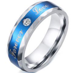 COI Titanium Blue Silver Forever Love Faceted Ring With Cubic Zirconia-5578