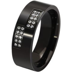 COI Black Titanium Pipe Cut Flat Ring With Cubic Zirconia-5579