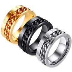 *COI Titanium Black/Gold Tone/Silver Chain Link Ring With Roman Numerals-5582