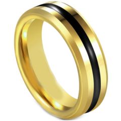 COI Tungsten Carbide Black Gold Tone Center Groove Beveled Edges Ring-5597