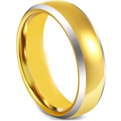 COI Tungsten Carbide Gold Tone Silver Dome Court Beveled Edges Ring-5598
