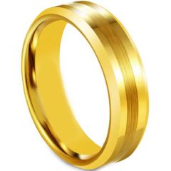 COI Gold Tone Tungsten Carbide Center Line Beveled Edges Ring-5606