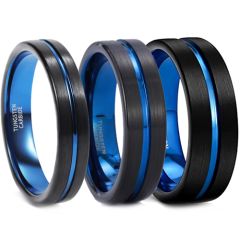 **COI Tungsten Carbide Black Blue Center Groove Pipe Cut Flat Ring-5609AA