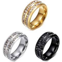 COI Titanium Gold Tone/Black/Silver Beveled Edges Ring With Cubic Zirconia-5640