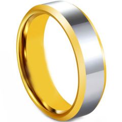 COI Tungsten Carbide Gold Tone Silver Polished Shiny Beveled Edges Ring-5673