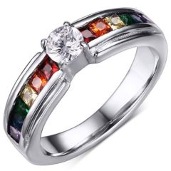 COI Titanium Rainbow Color Ring With Cubic Zirconia-5678