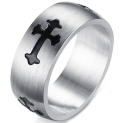 COI Titanium Black Silver Cross Dome Court Ring-5694