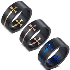 COI Titanium Black Rose/Gold Tone/Blue Cross Pipe Cut Flat Ring-5698