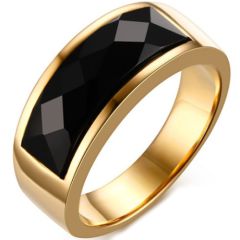 COI Gold Tone Titanium Ring With Black Agate-5708