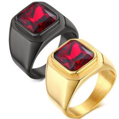 COI Titanium Black/Gold Tone Ring With Created Red Ruby-5714
