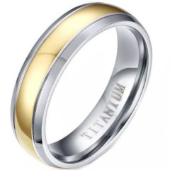 COI Titanium Gold Tone Silver Double Grooves Ring-5730