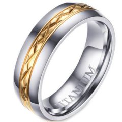 COI Titanium Gold Tone Silver Double Grooves Ring-5733