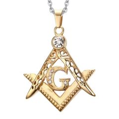 COI Gold Tone Titanium Masonic Pendant With Cubic Zirconia-5750