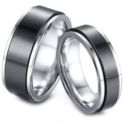 *COI Titanium Black Silver Rotating Step Edges Ring-5765