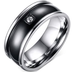 COI Titanium Black Silver Ring With Cubic Zirconia-5769