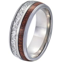 COI Tungsten Carbide Wood and Meteorite Dome Court Ring-TG5770