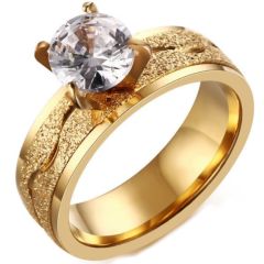 COI Gold Tone Titanium Solitaire Sandblasted Ring With Cubic Zirconia-5777