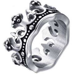 COI Titanium Black Silver Crown Ring-5780