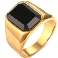COI Gold Tone Titanium Ring With Black Agate-5782