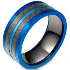 *COI Titanium Black Blue Pipe Cut Flat Ring With Carbon Fiber-5800