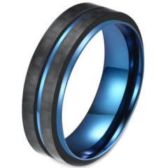 COI Titanium Black Blue Center Groove Step Edges Ring-5816