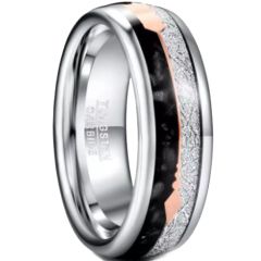 COI Tungsten Carbide Rose Silver Meteorite And Black Agate Ring With Arrows-5825